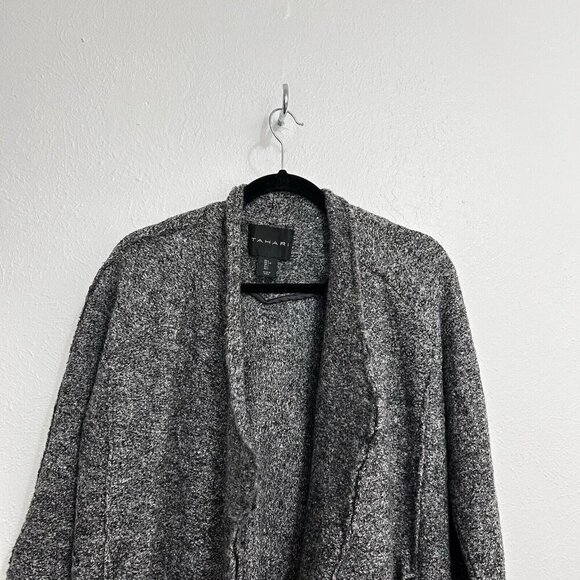 Tahari Long Open Long Cardigan Large Gray Sleeve Relaxed Duster Wool Blend Sz L - Picture 2 of 11
